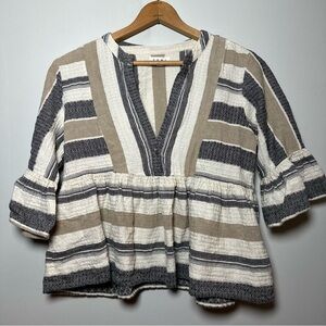 Anthropologie THML Andrea Wide Bell Sleeve Striped Flounce Top Cotton Size S